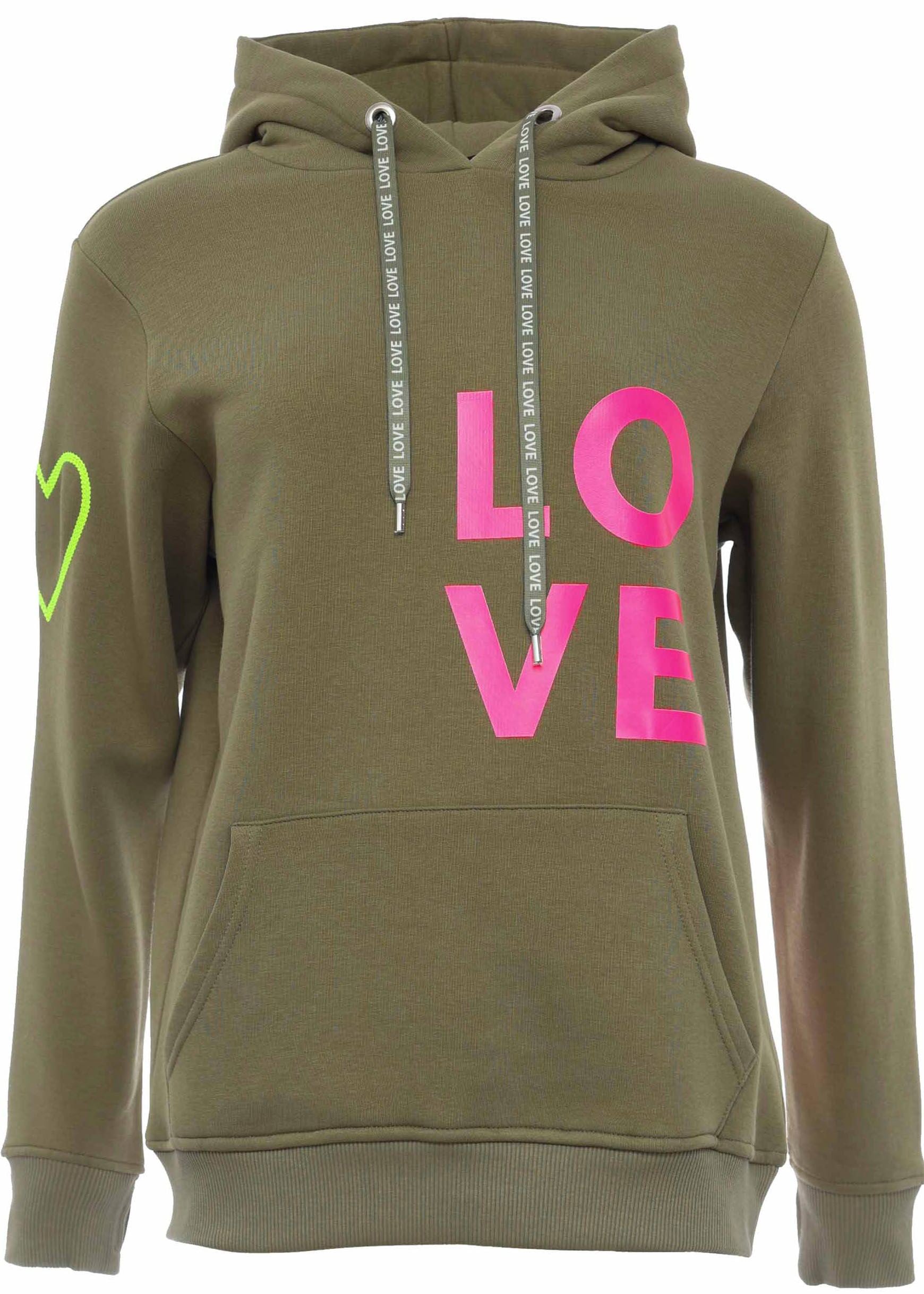 Zwillingsherz Kapuzensweatshirt , mit gesticktem Neon Herz am Ärmel und 