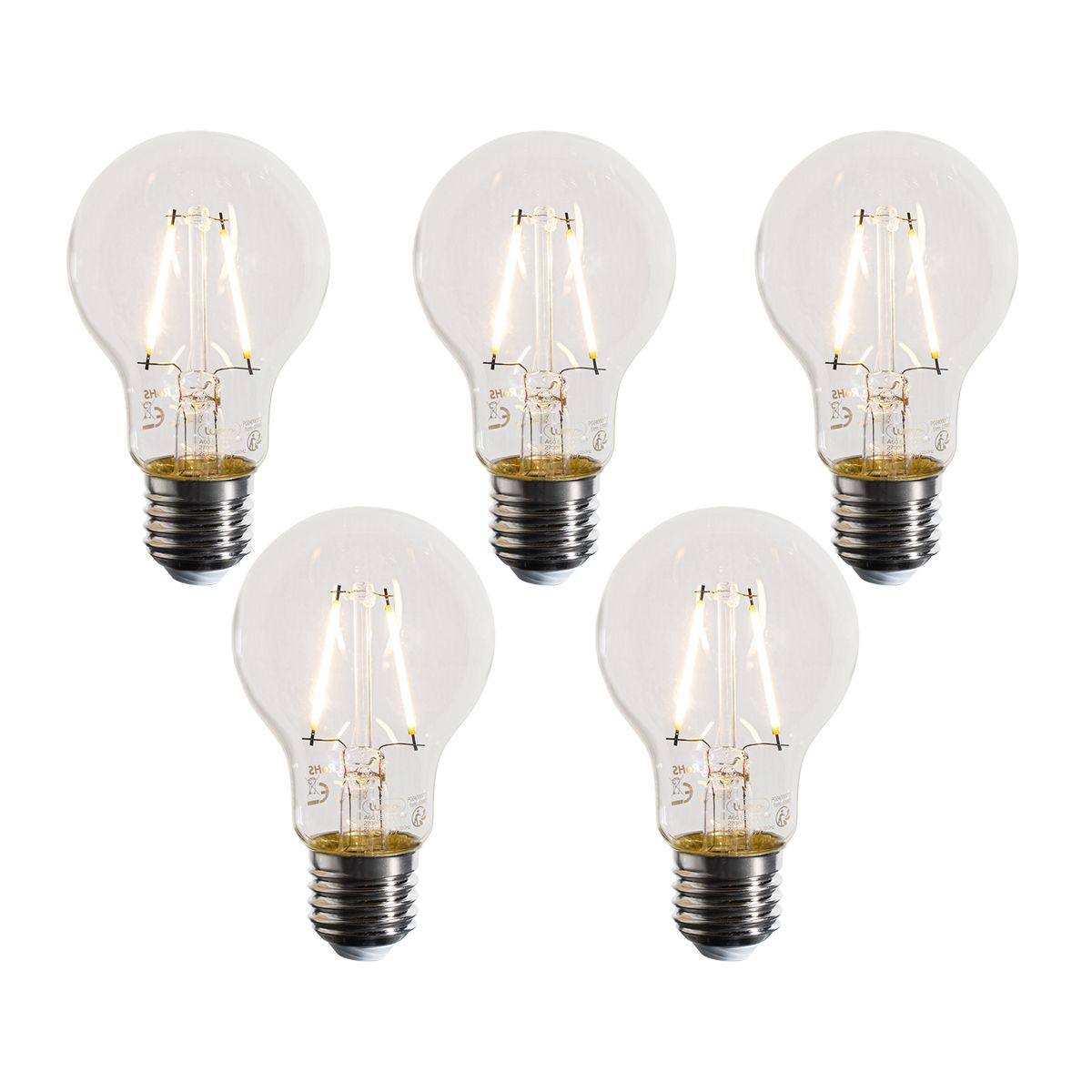 Set van 5 E27 LED lampen A60 helder 3W 320 lm 2700K