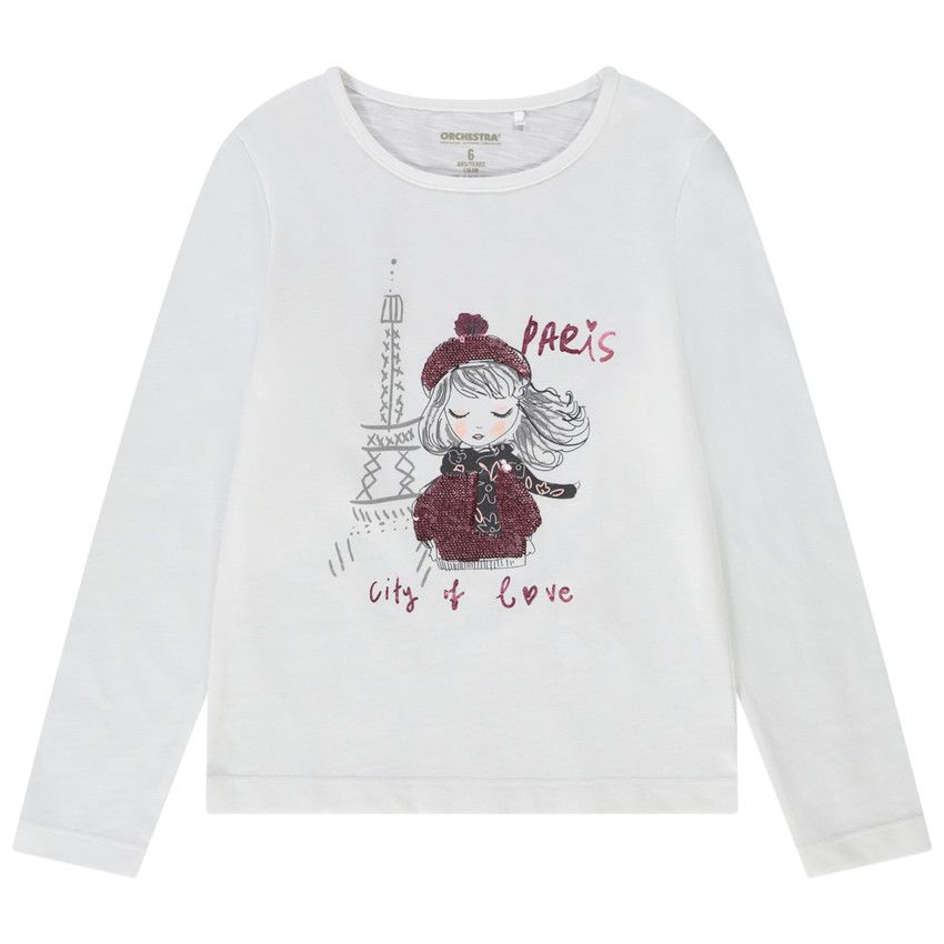 T-shirt manches longues en jersey avec sequins magiques pour fille - Blanc