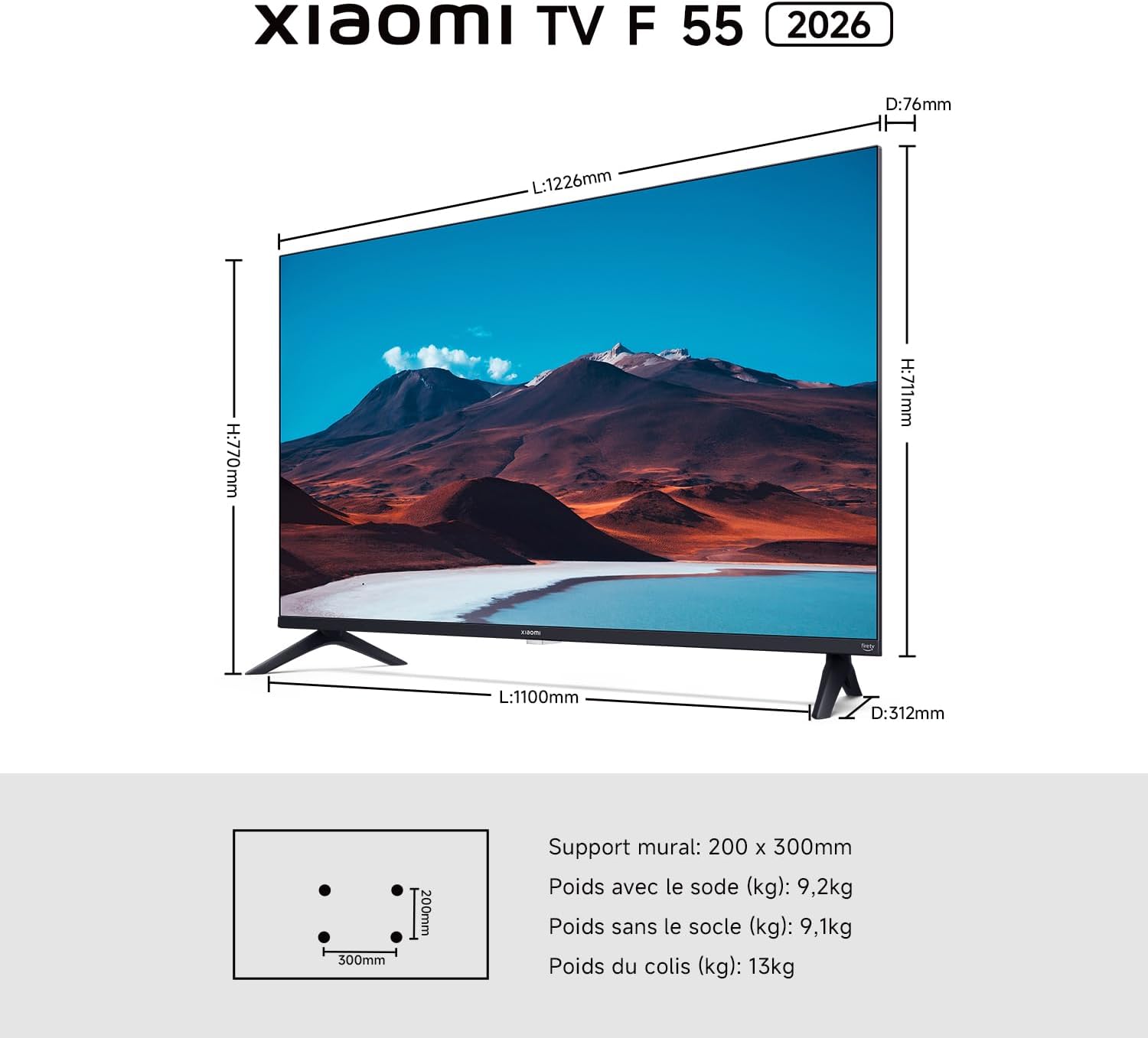 Xiaomi TV F 50, 127 cm (50 Pouces), 4K UHD, Smart TV, Fire TV, Contrôle Vocal Alexa, HDR10, MEMC, Mode Game Boost 120Hz, 2Go+32Go, Compatible avec AirPlay [Classe énergétique F]