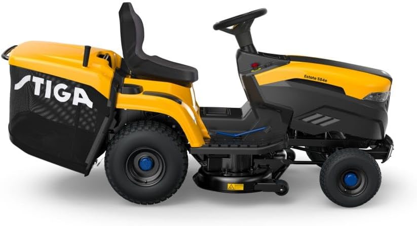 STIGA Estate 584e Rasentraktor 84 cm – Akku Rasenmäher mit Mulchfunktion, 48V 40Ah Li-Ion – Rasenmähertraktor mit 240L Auffangbehälter, 3 Schnittmodi & Schnellladegerät