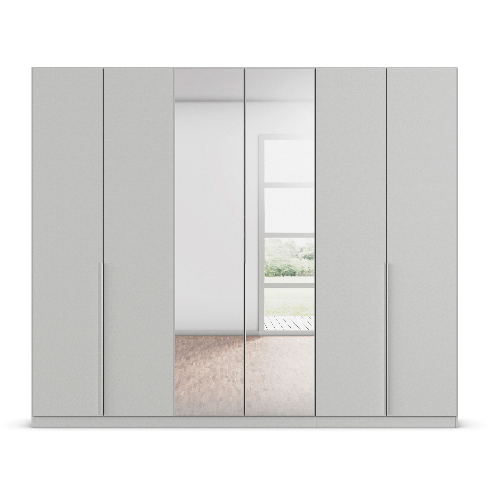 Drehtürenschrank - seidengrau - Kristallglasspiegel - 6-türig - 271x229 cm