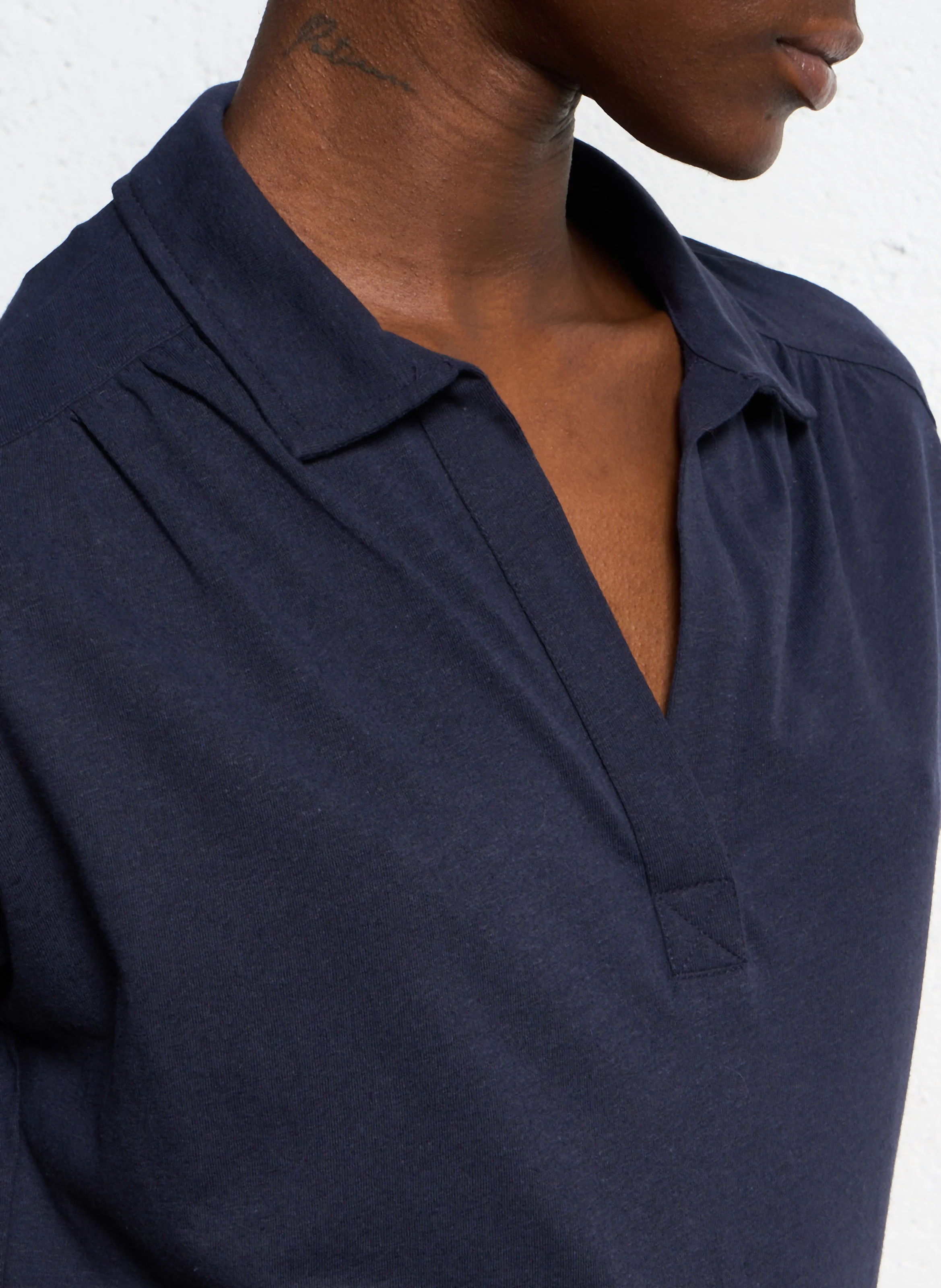 TONTINE - Tee-shirt col polo en lin mélangé | Bleu
