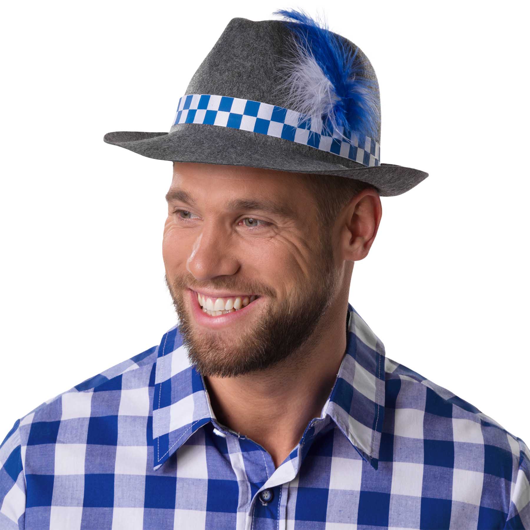 tectake® Grauer Trachtenhut blau-weiß