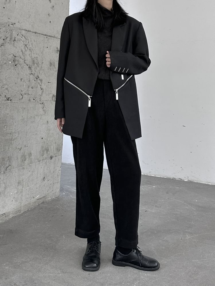 SIMPLE BLACK - Middelhoge effen rechte broek