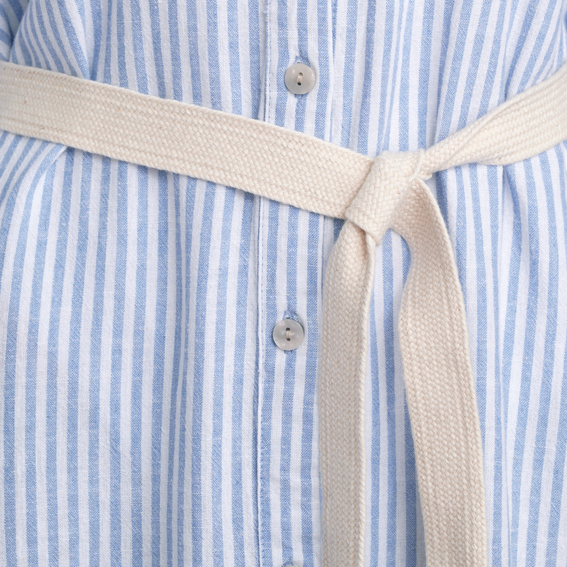 Gina Benotti Damen Leinen-Kleid mit Bindegürtel hellblau / weiss