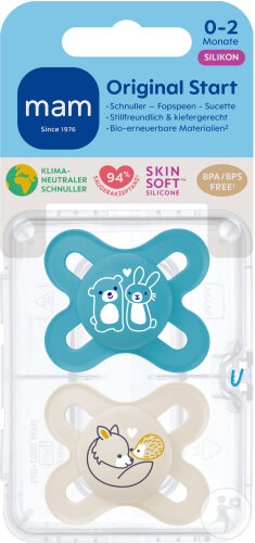 Mam Sucette Original Start Silicone Pure 0-2 Mois Bleu 2 Pièces