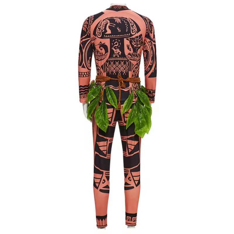 (190cm) Fasnachts Erwachsenen Kostüm Maori Hawaiianer Verkleidung für Motto Partys / Halloween inkl. Blätterrock - Braun / Schwarz