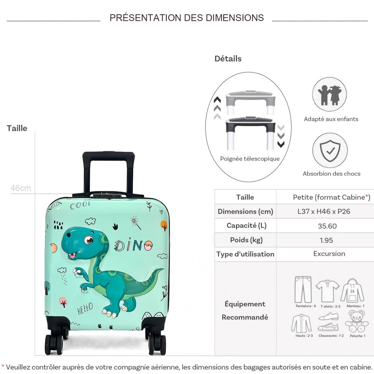 Les Sacs de K'rlot Valise cabine rigide enfant motif 3D Les Sacs de K'rlot 46cm