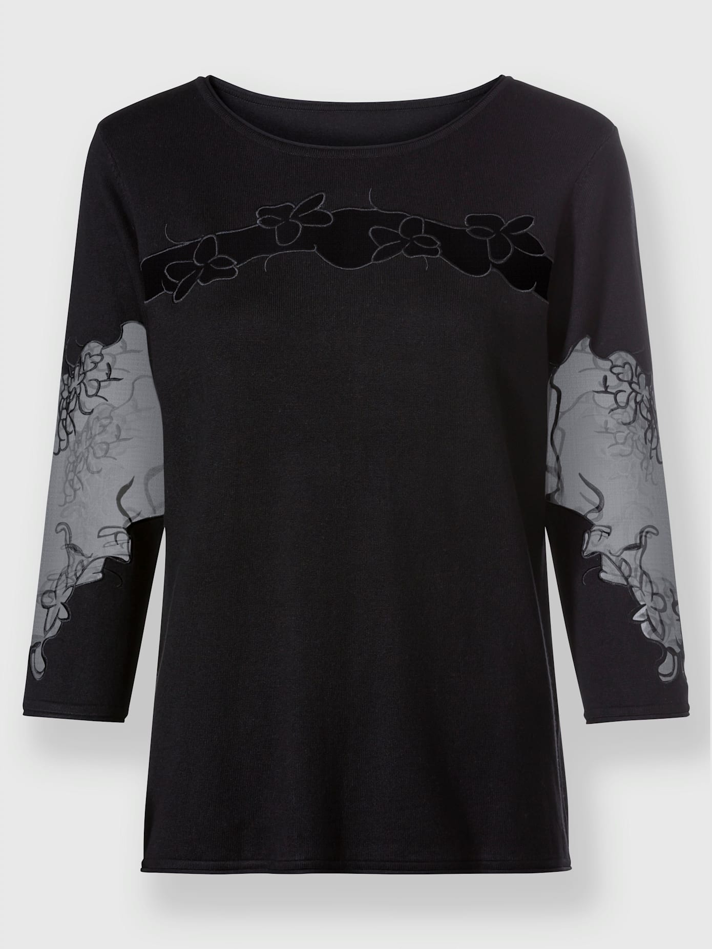Pull empiècements brodés transparents