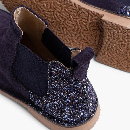 Pisamonas - Botines Niña Serraje con talonera glitter Azul
