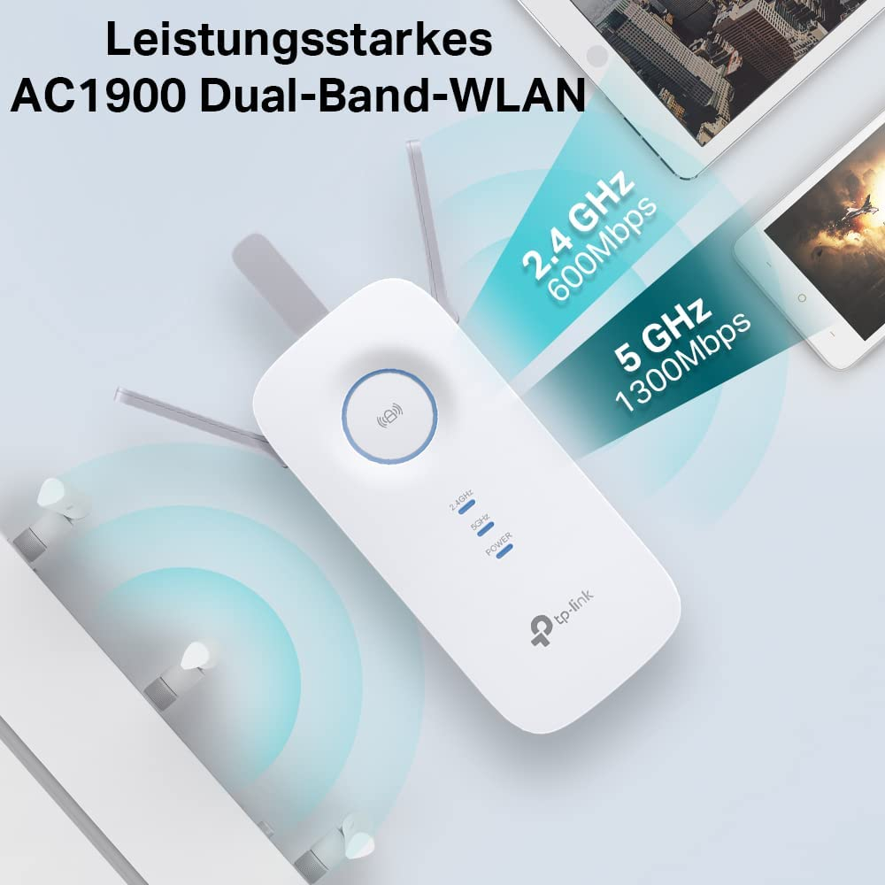 (1300 Mbit/s / 600 Mbit/s) Mesh Wi-Fi Extender AC1900 WLAN Repeater WiFi Verstärker 2.4/5GHz (RE550) - Weiss