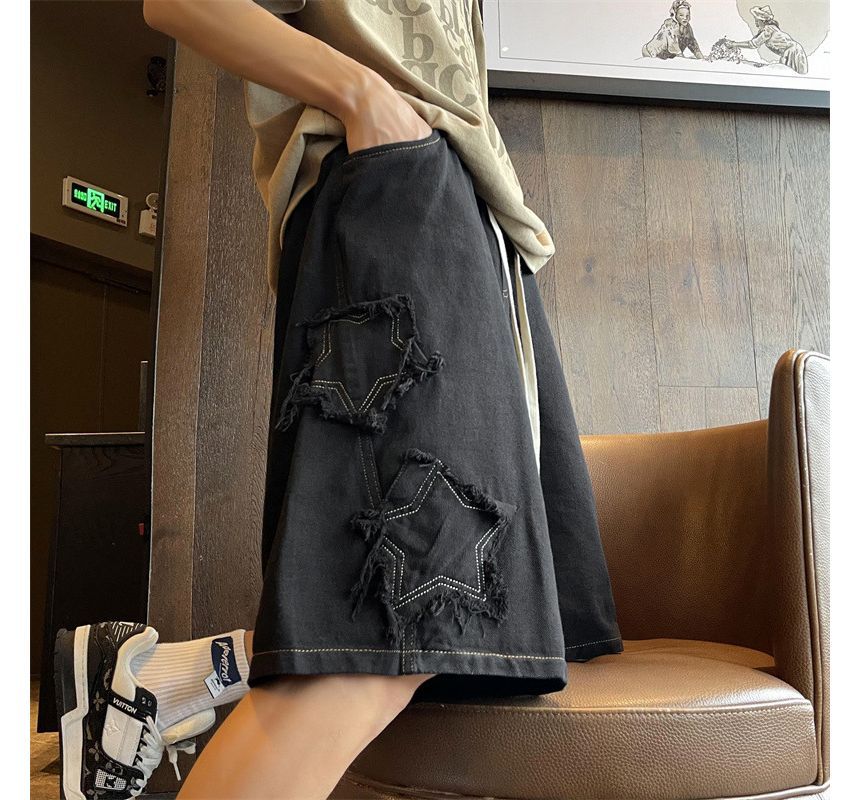 Hushgrain - Lage denim shorts met contrasterende stiksels