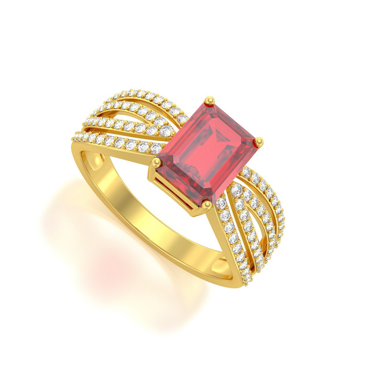 Bague ADEN Or 585 Jaune Rubis et diamants 2.97grs