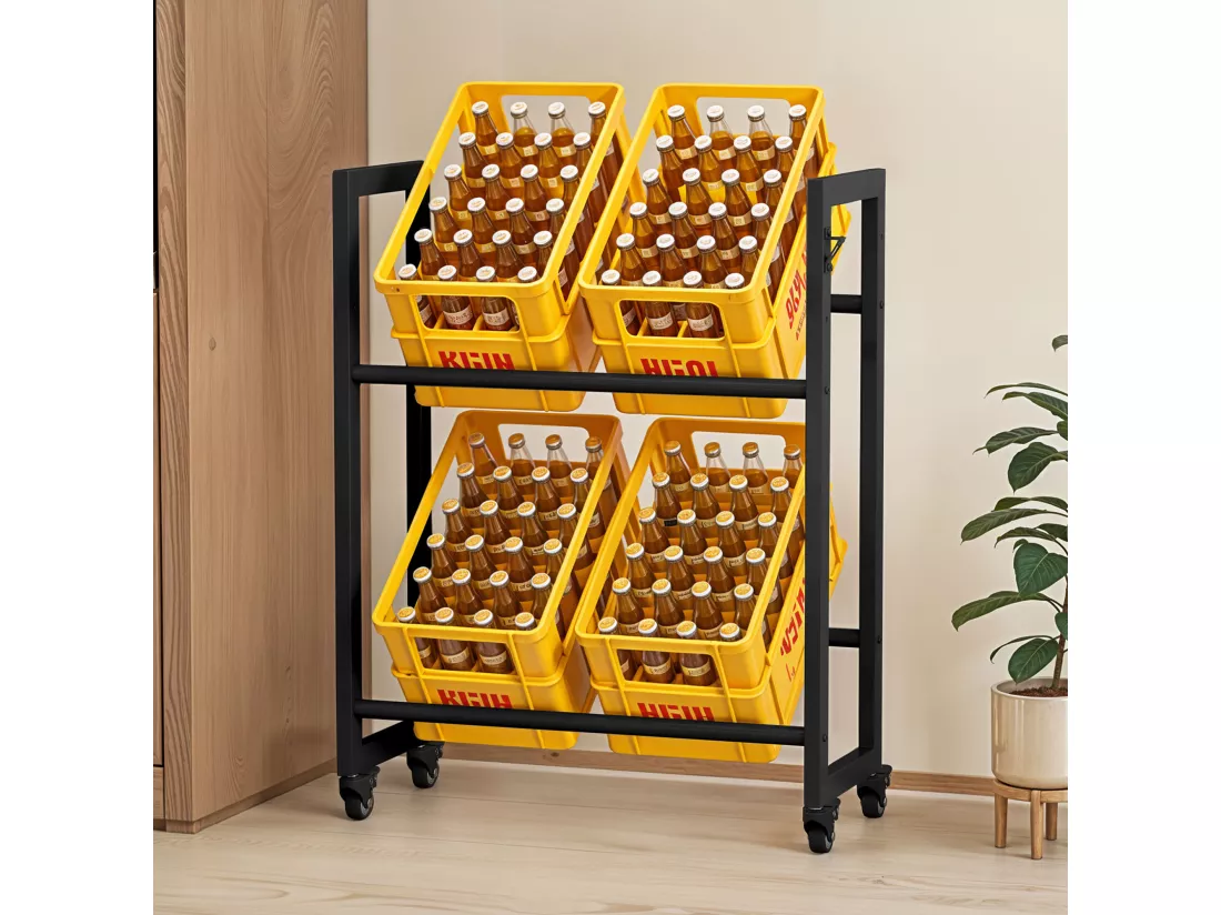 Support pour 4 caisses de Bouteilles YITAHOME - avec Roulettes - Noir - Étagère de Bouteilles - 75 x 90 x 32 cm