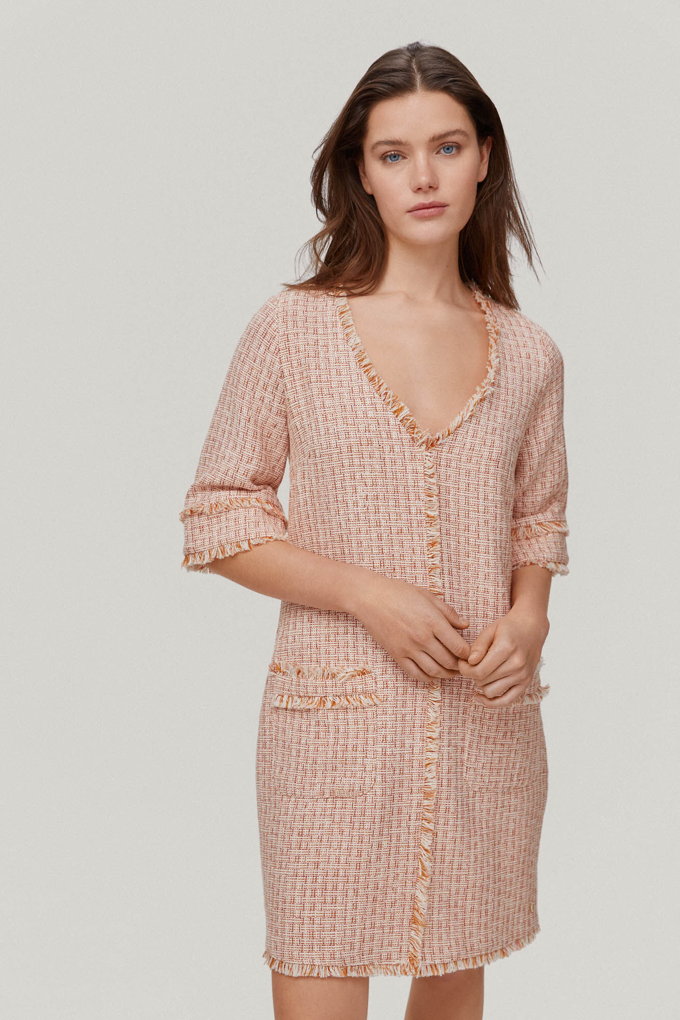 Vestido túnica de tweed - Coral