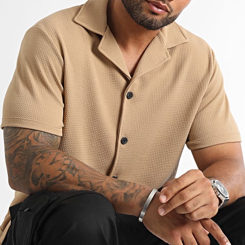 Chemise Manches Courtes Texturé Waffle 0304 Beige Foncé