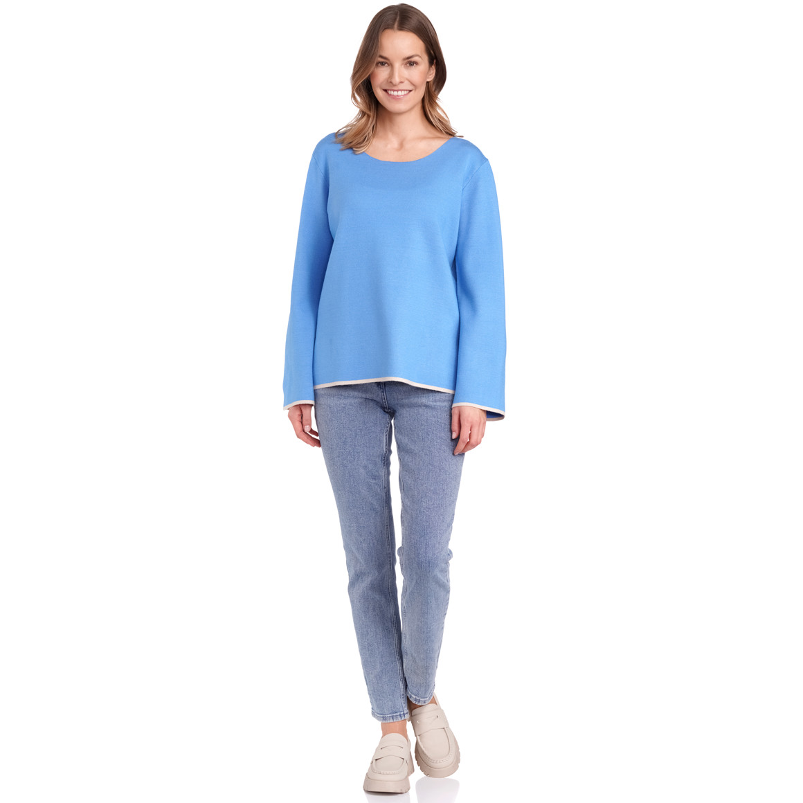 Gina Benotti Damen Pullover mit Kontraststreifen blau