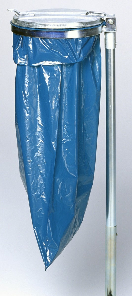 PROREGAL Robuuste enkele afvalbak met metalen deksel en stang, 35 cm opening, HxBxD 98 x 50 x 45 cm, gegalvaniseerd staal