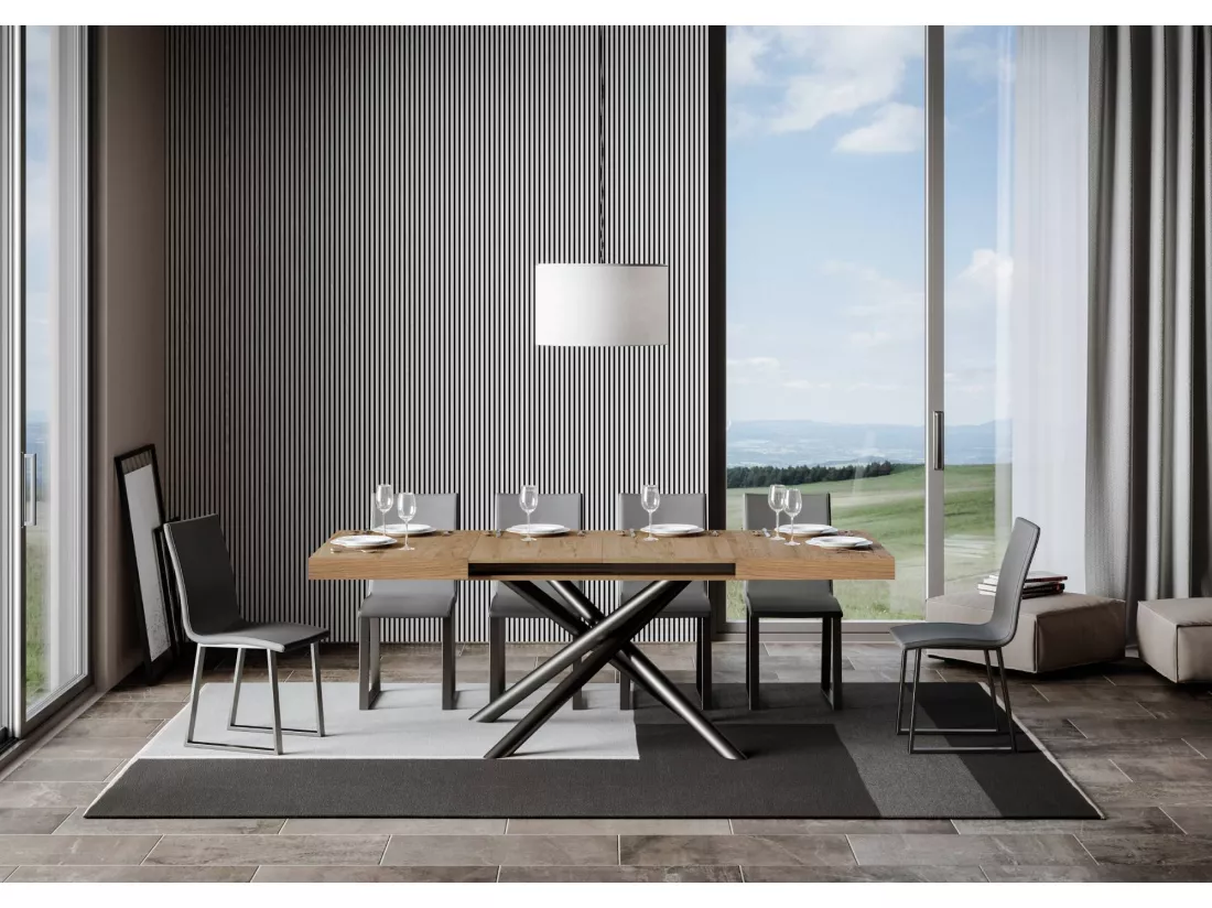 Table extensible 90x140/400 cm Famas Chêne Nature cadre Anthracite