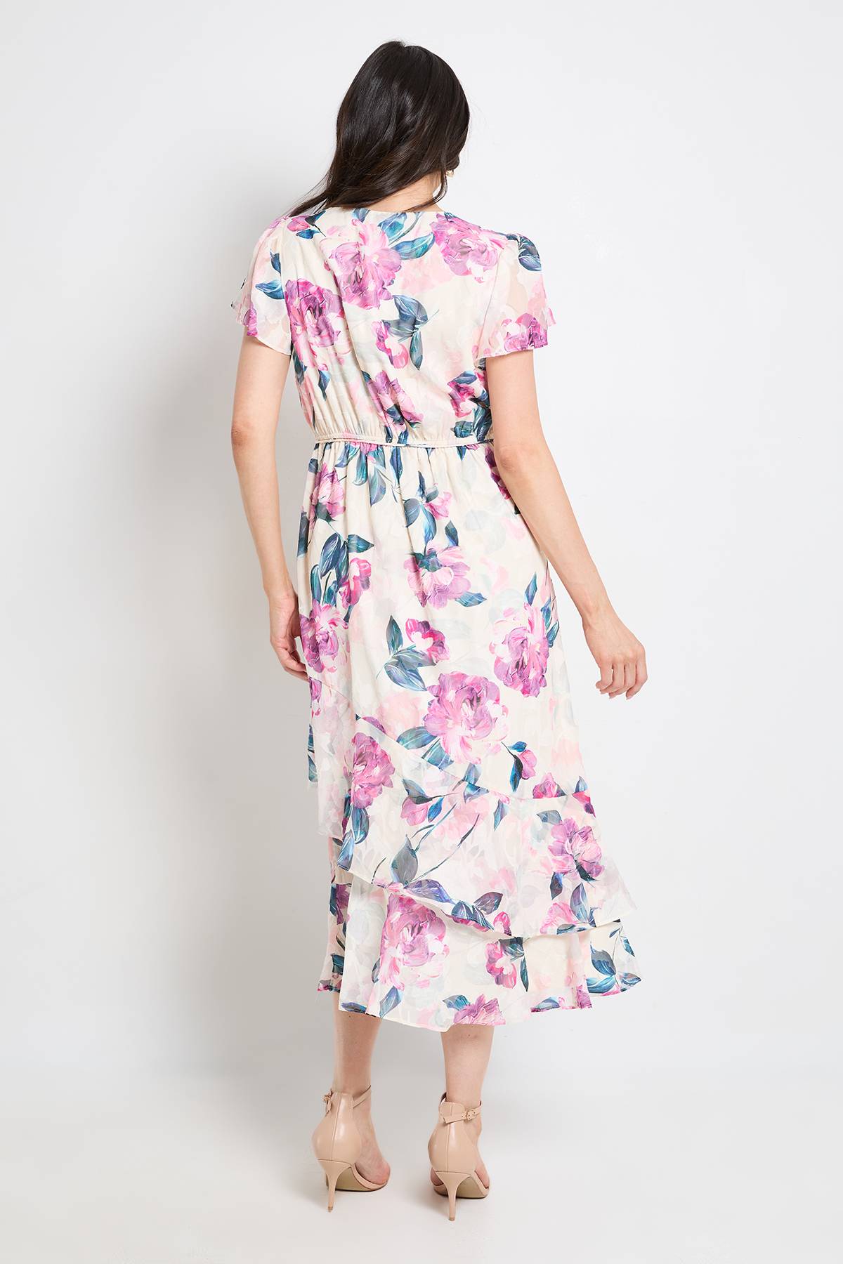 Wallis Robe Midi À Volants Avec Motif Floral Dévoré