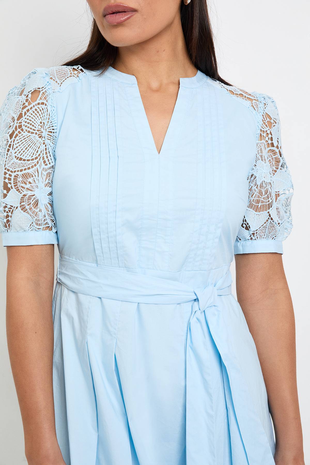 Wallis Robe Midi En Coton Avec Ceinture Et Dentelle Petite