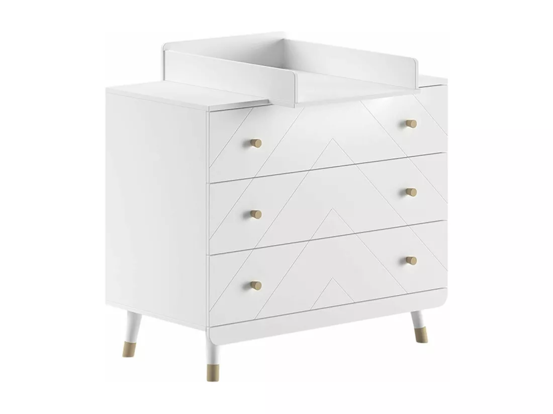 TINY WHITE - Chambre avec lit bébé rose + table à langer + Armoire 3 Portes