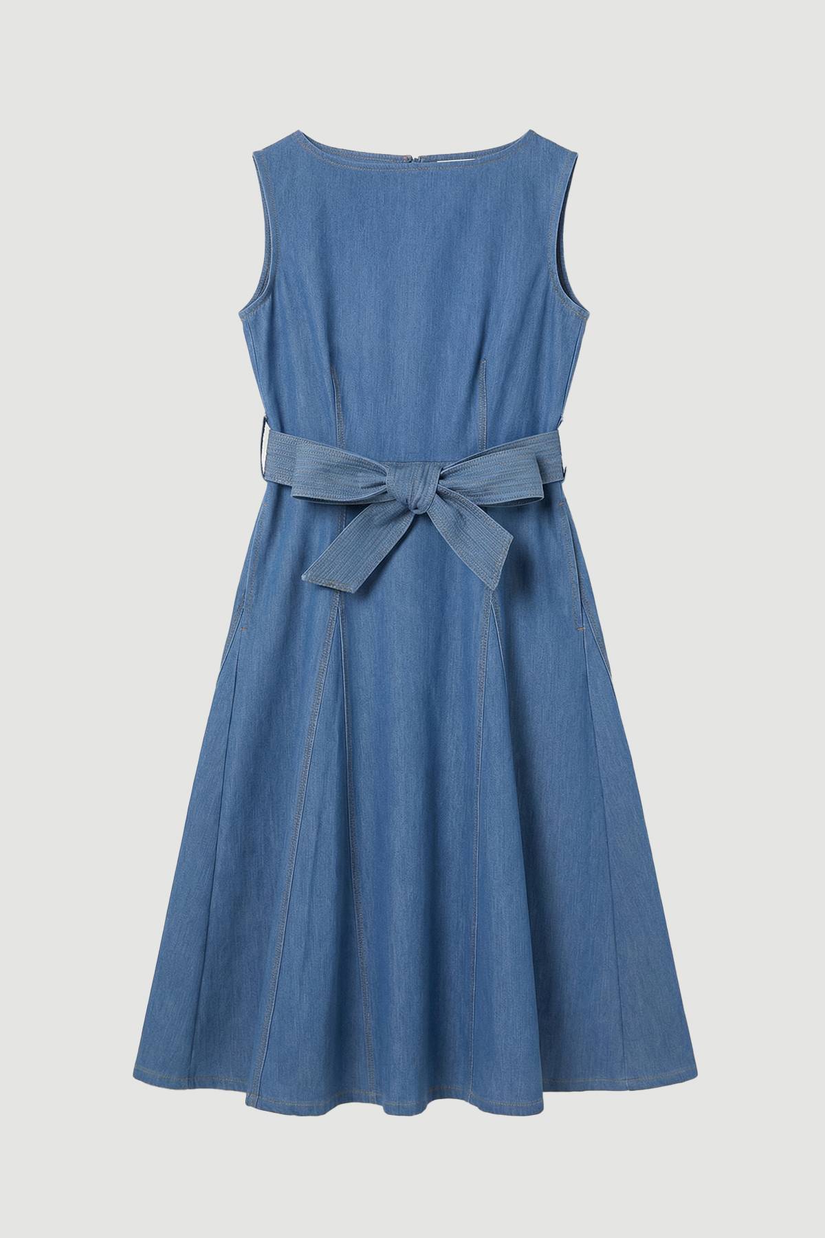 KarenMillen Robe Ajustée En Denim À Jupe Évasée Avec Ceinture
