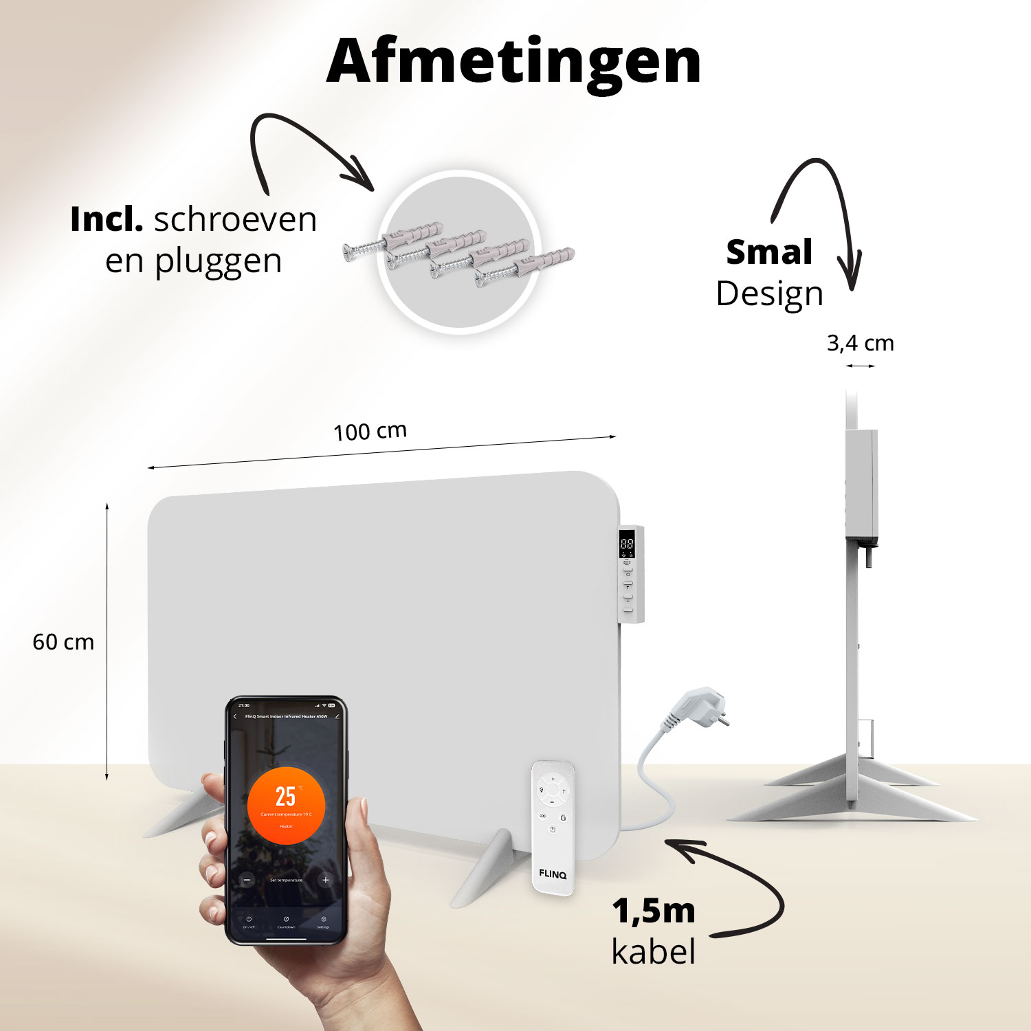 FlinQ 800 watt slimme infrarood verwarming - White