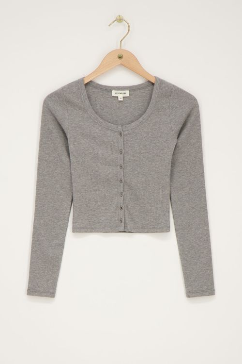 Grijze longsleeve top met kleine knopen