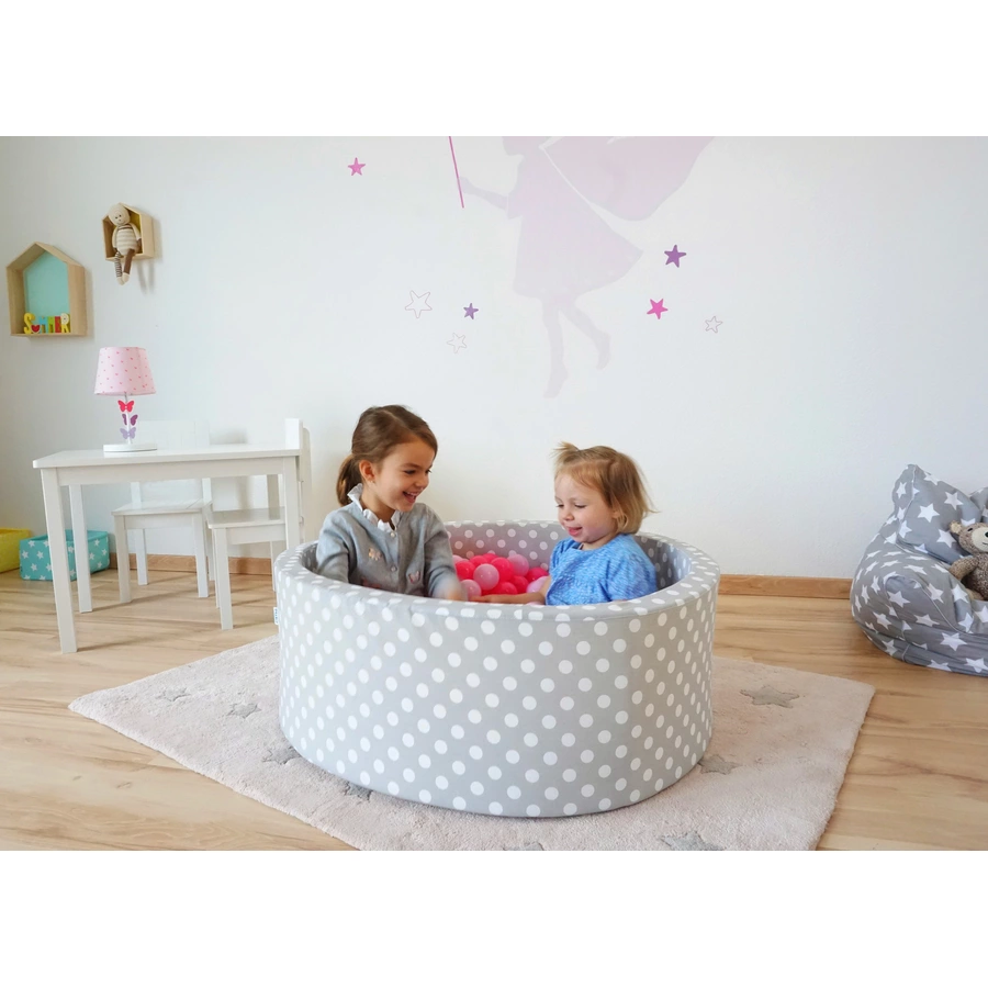 knorr toys® Bällebad soft - Grey white dots - 300 balls soft pink grau