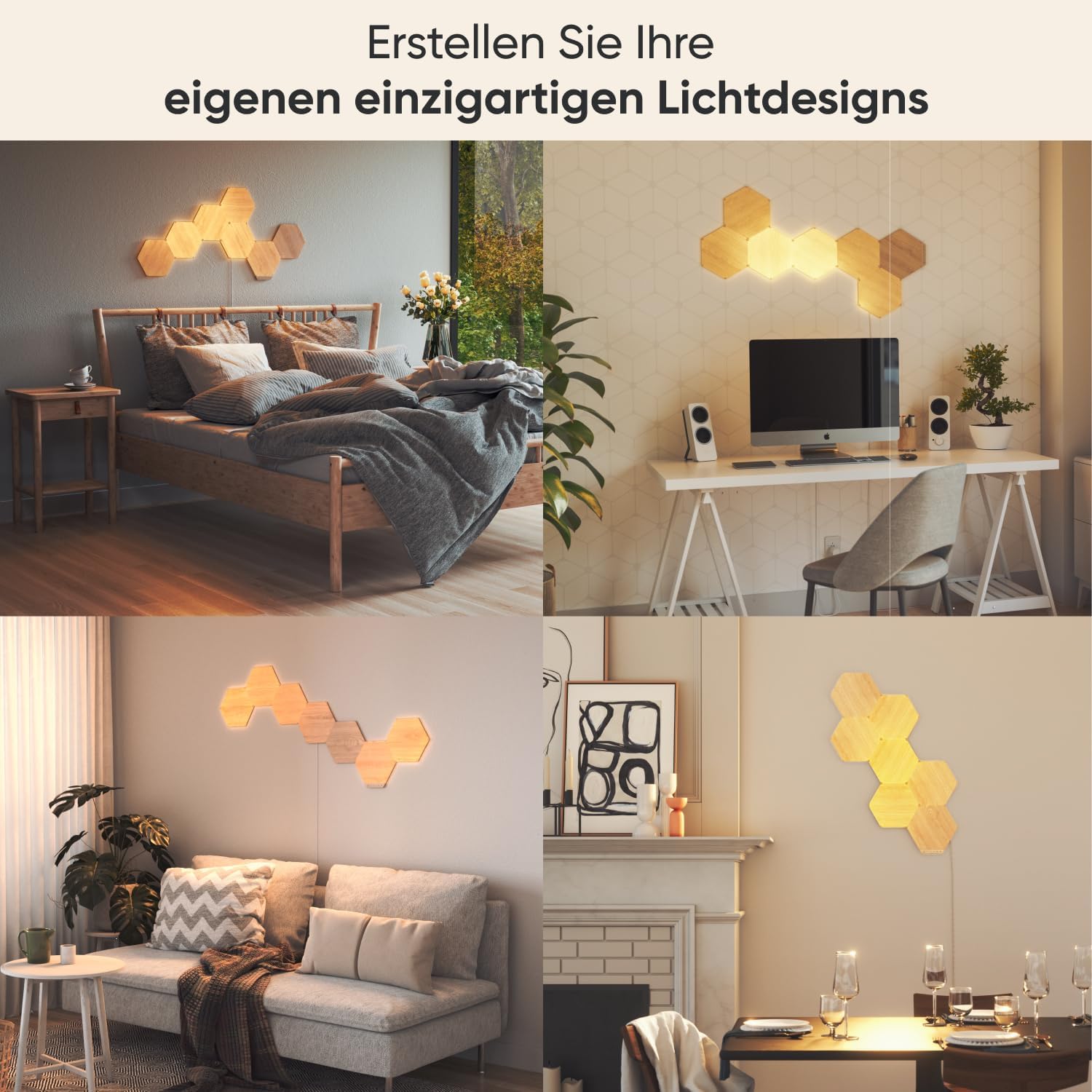Nanoleaf Elements Hexagon Starter Kit, 7 Smarten Holzoptik LED Panels - Modulare Dimmbare WLAN Wandleuchte Innen, Musik Sync, Deko Wohnzimmer Schlafzimmer Büro