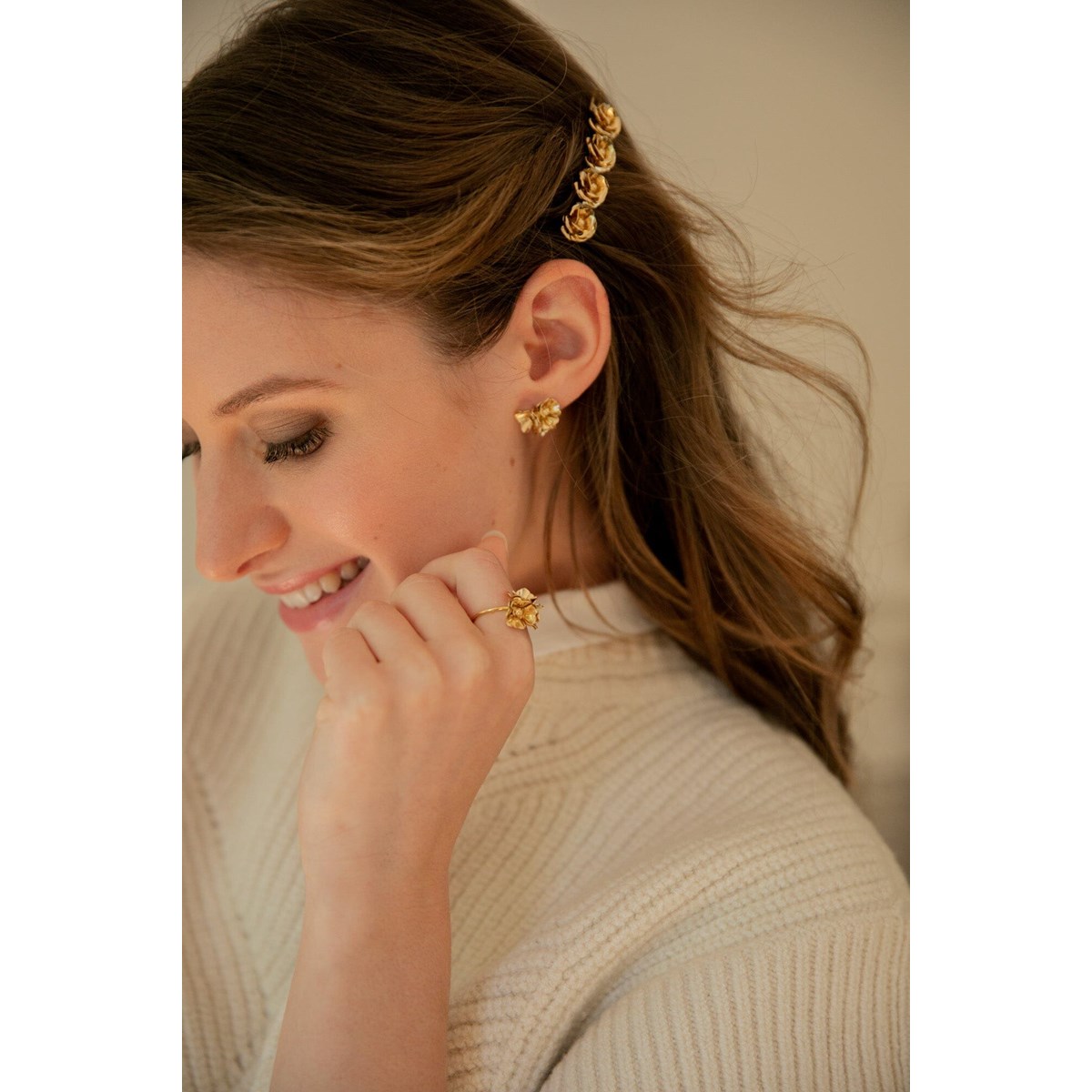 bague trio fleurs doré à l'or fin - AGLAÉ