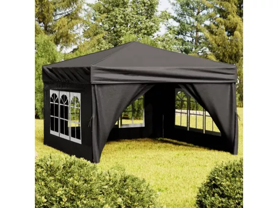 Tente de réception pliable avec parois Noir 3x3 m