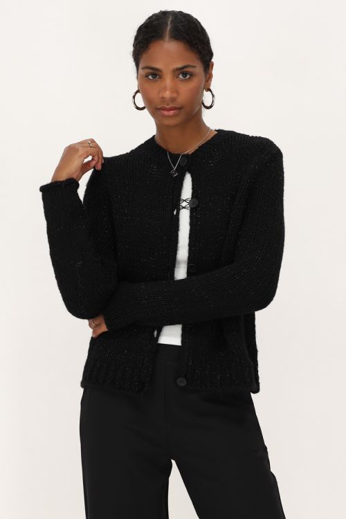 Zwart grof gebreid vest met lurex