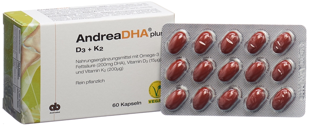 ANDREADHA plus Omega-3 Vitamin D3 + Vitamin K2<br>60 Stück, Blister, Kapsel, vegan