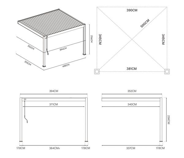 Weide Deluxe Wandpergola 3,6x4 Voll-Alu, ca.