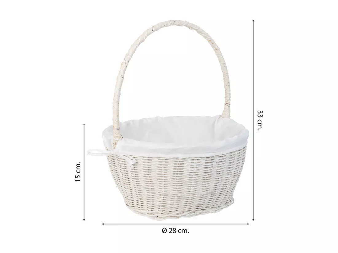 Panier rond en osier avec doublure blanche 28x28x15-33h