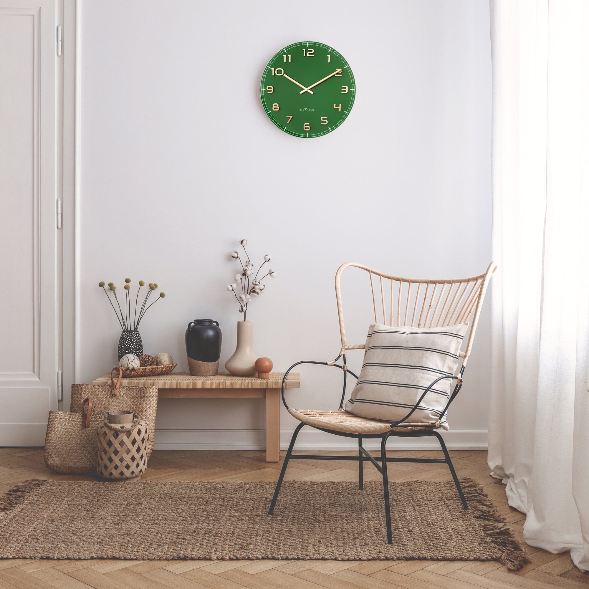 NeXtime - Wandklok 40cm-Stil-Groen-Glas|Aluminium-NeXtime 