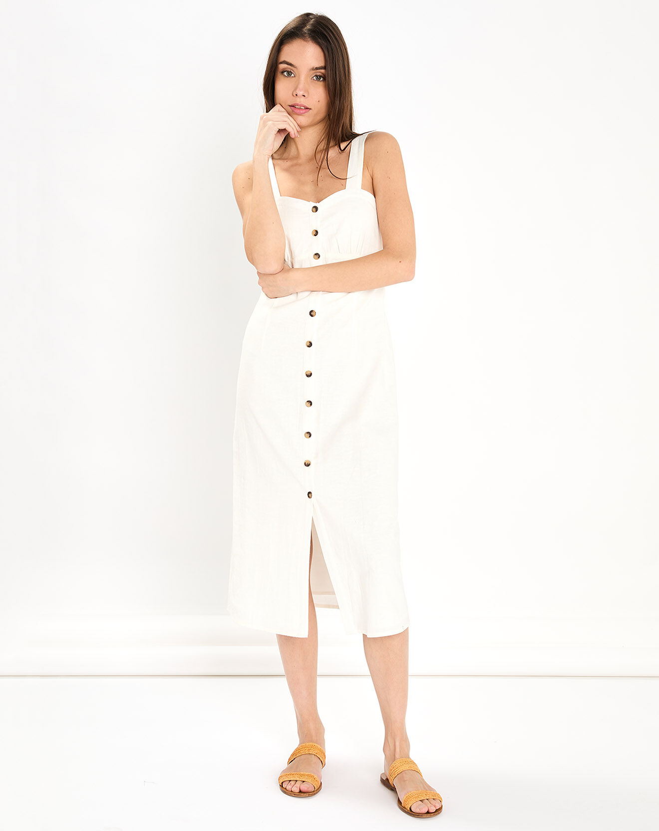 La Petite Etoile Robe midi en Coton & Lin Skylar blanche