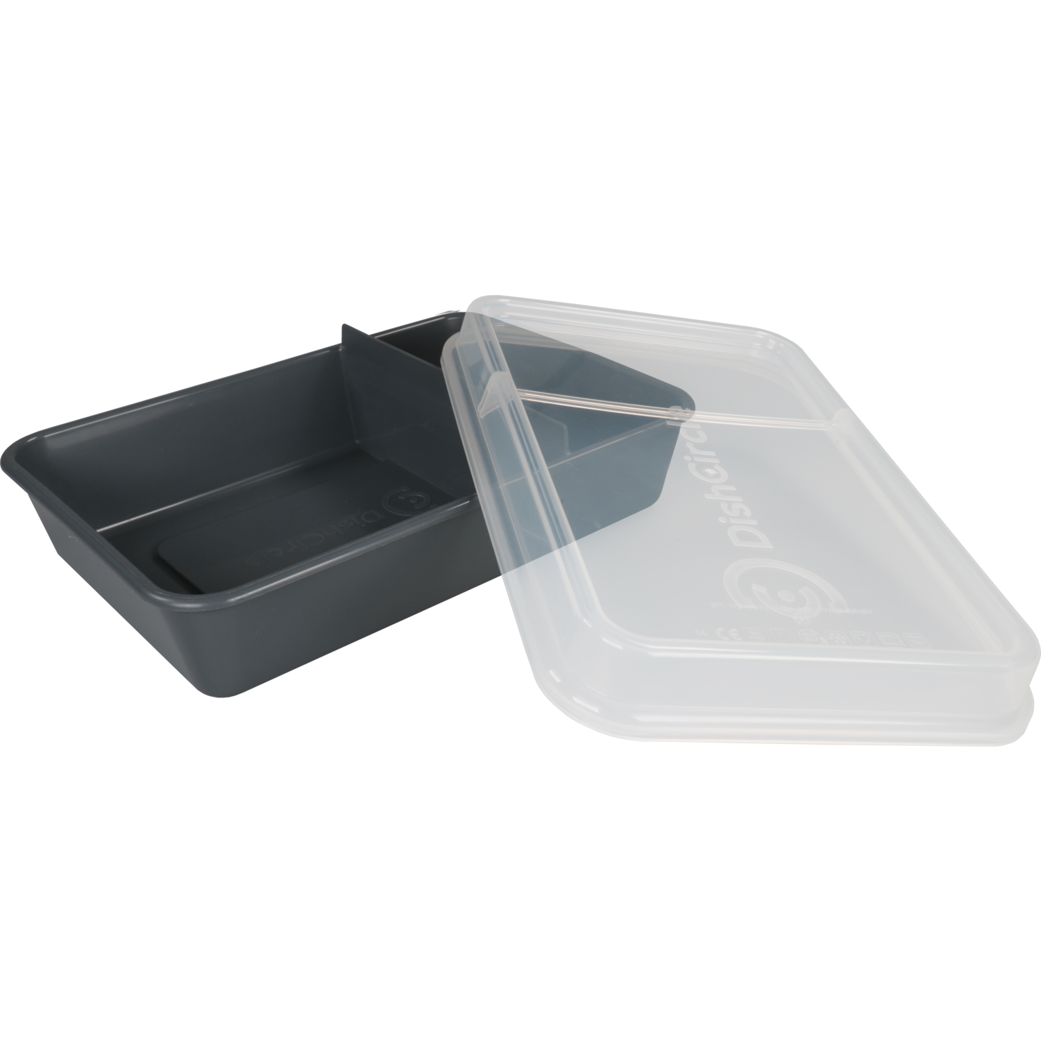 DishCircle Schaal, met deksel, reusable, 2-vaks, pP, rechthoekig, 1250ml, 23x12cm, grijs/transparant