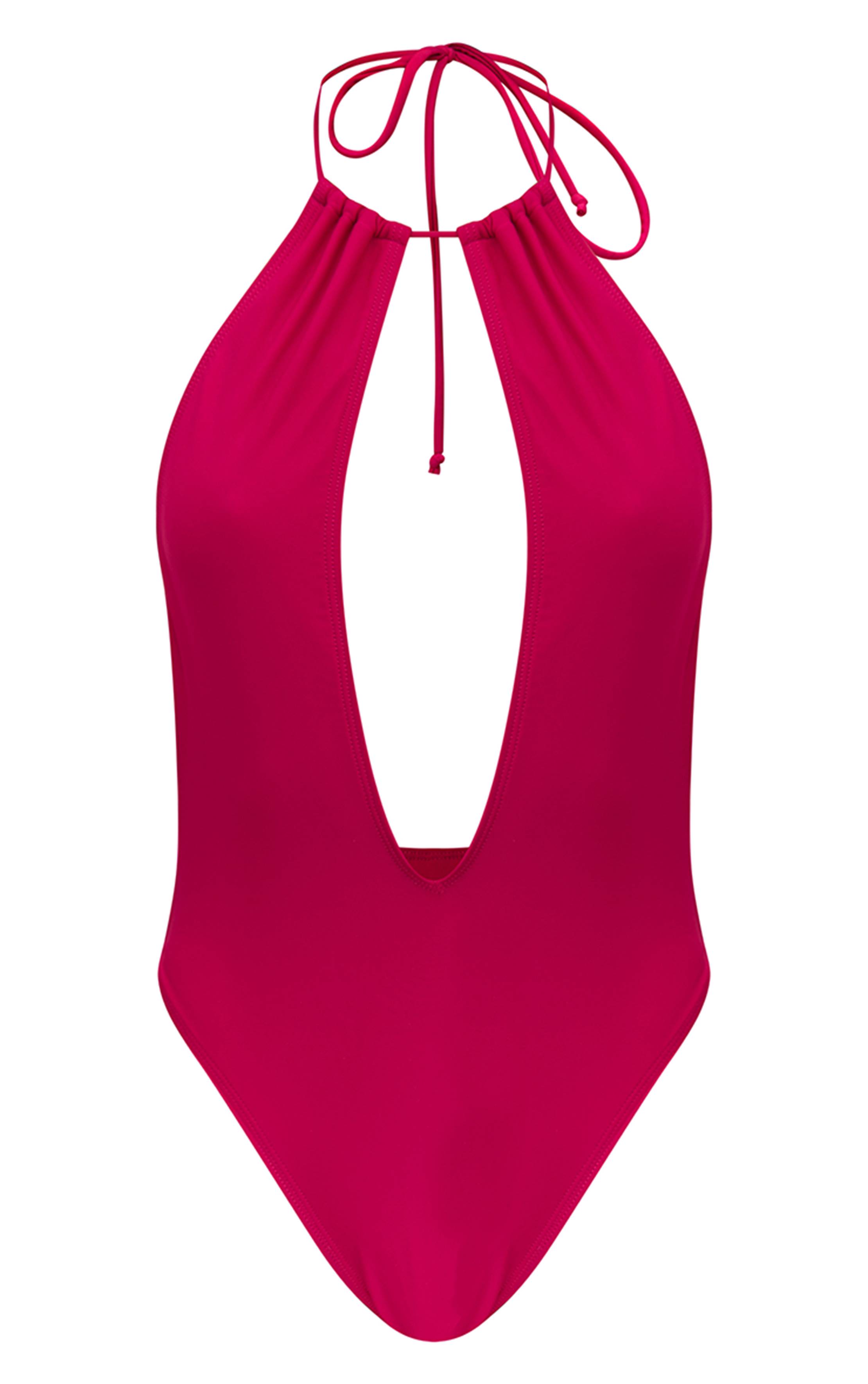 Fuchsia Maillot De Bain Dos Nu Plongeant Froncé