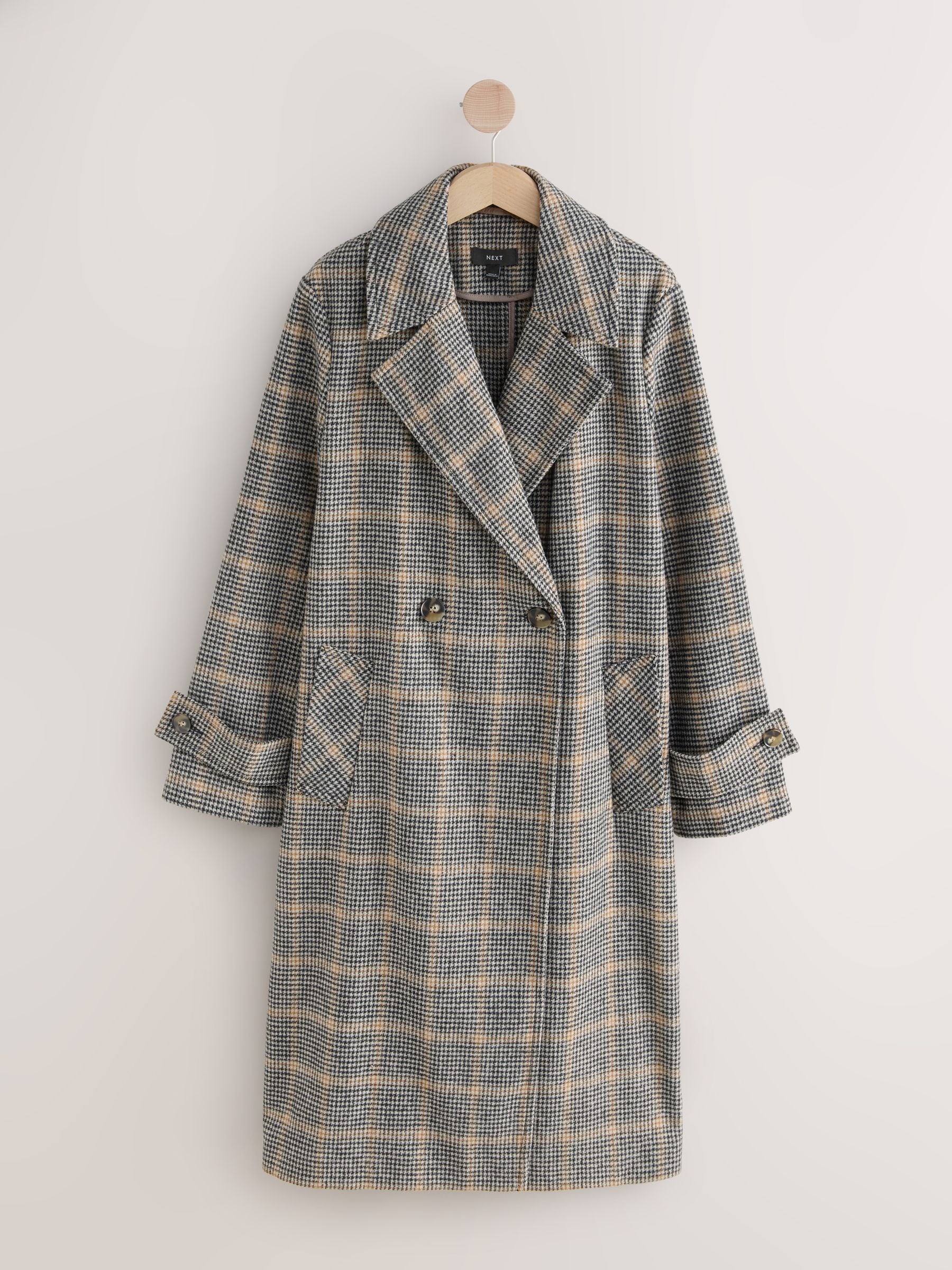 Bruin geruit - Lange maxi-jas