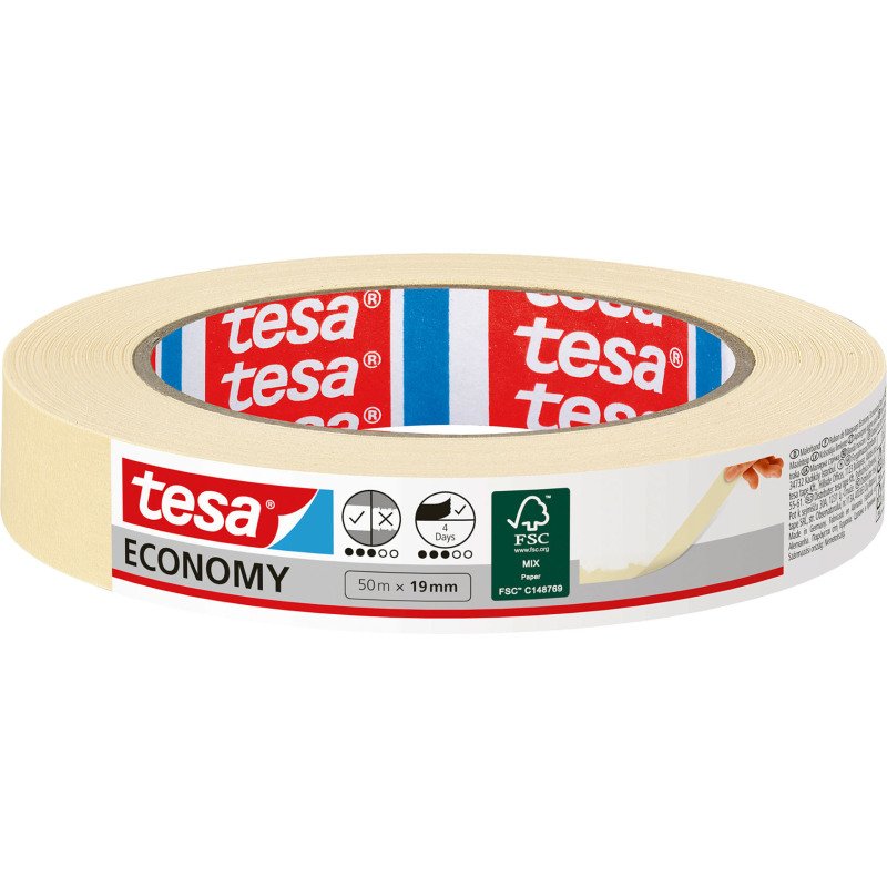 Ruban adhésif de masquage papier Tesa Economy, 19 mm x 50 m