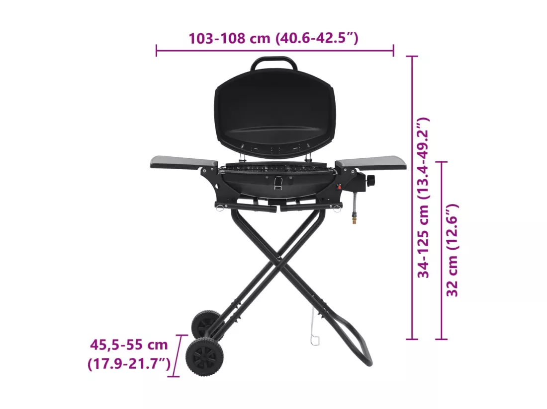 Barbecue au gaz portatif avec zone de cuisson Noir