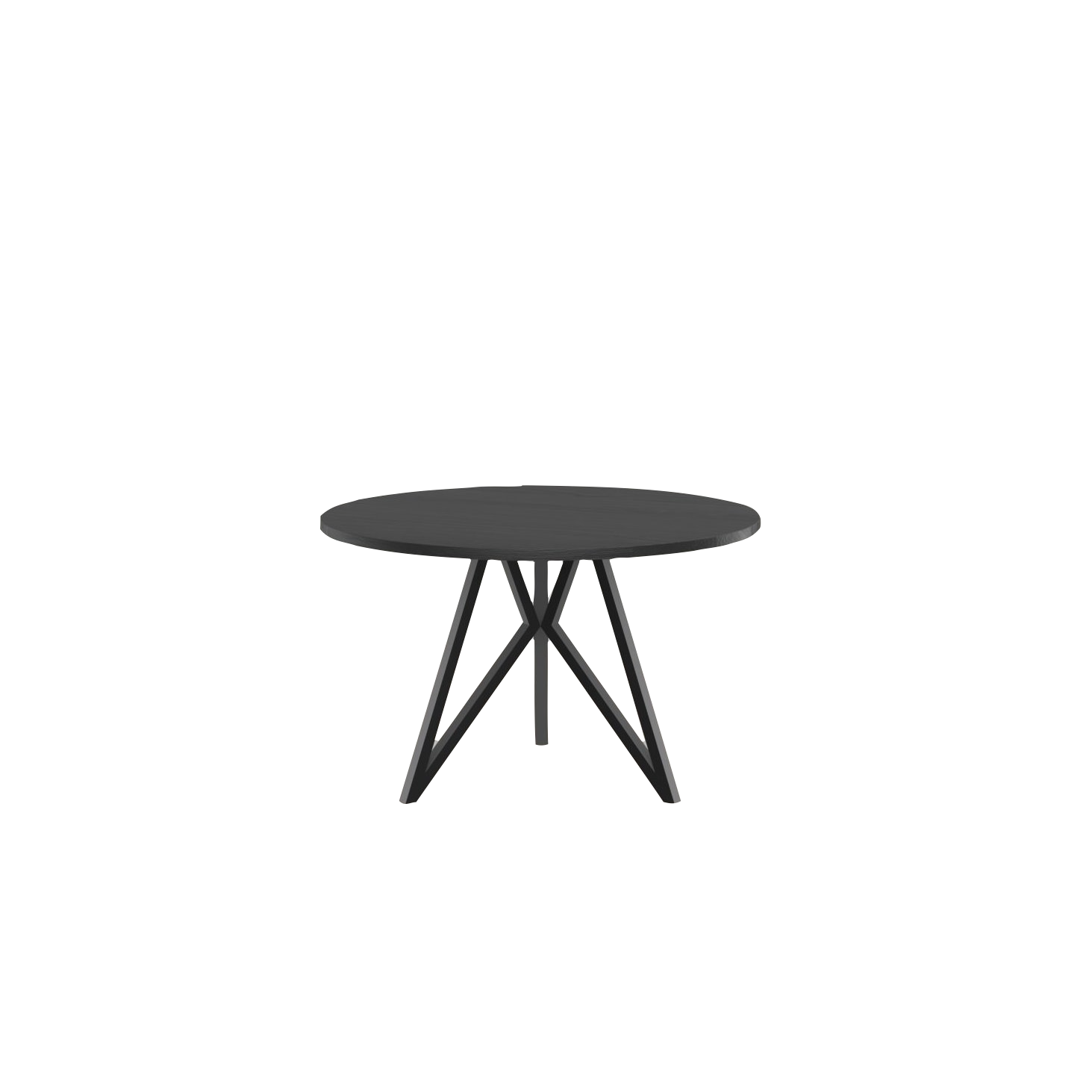 Studio HENK tafel Butterfly Rond Tripod - zwart frame, zwarte beits ⌀120 | Zwarte Beits | Rechte Rand | Frame Zwart