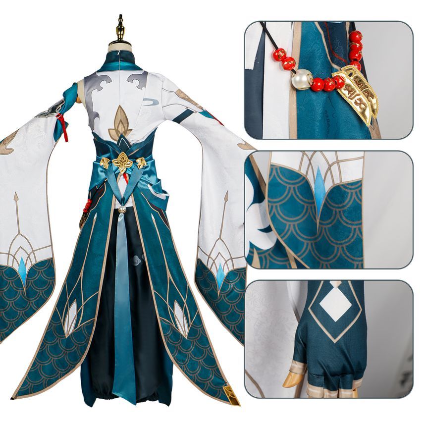 Custaplayu - Honkai Star Rail Lunae Cosplaykostuum / Pruik / Gepatroonde Chunky Heel Hoge Laarzen / Set