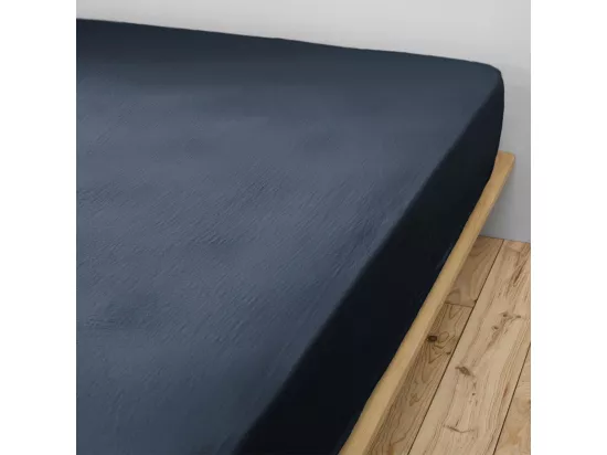 OUREA - Drap Housse 140x190cm Gaze de Coton Minuit