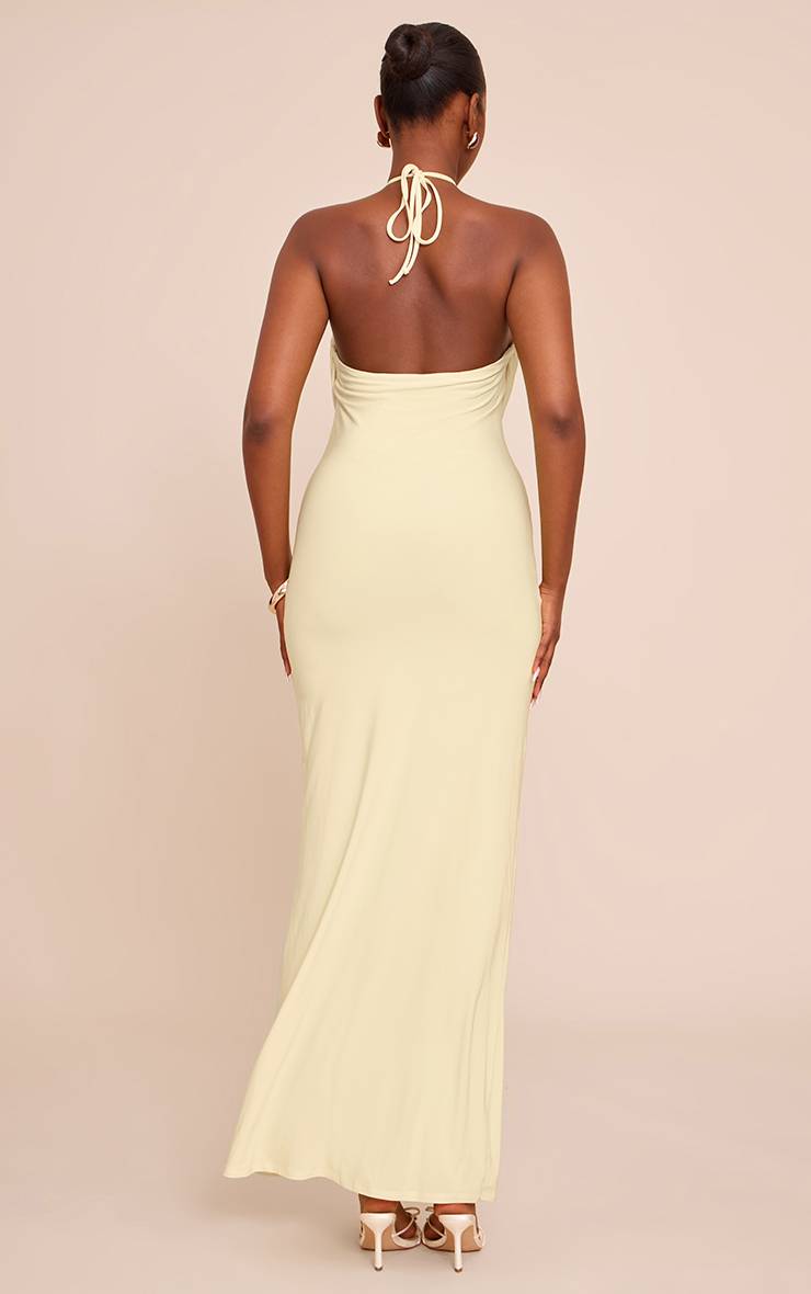 Citron Robe Longue Drapée En Tissu Satiné À Col Licou