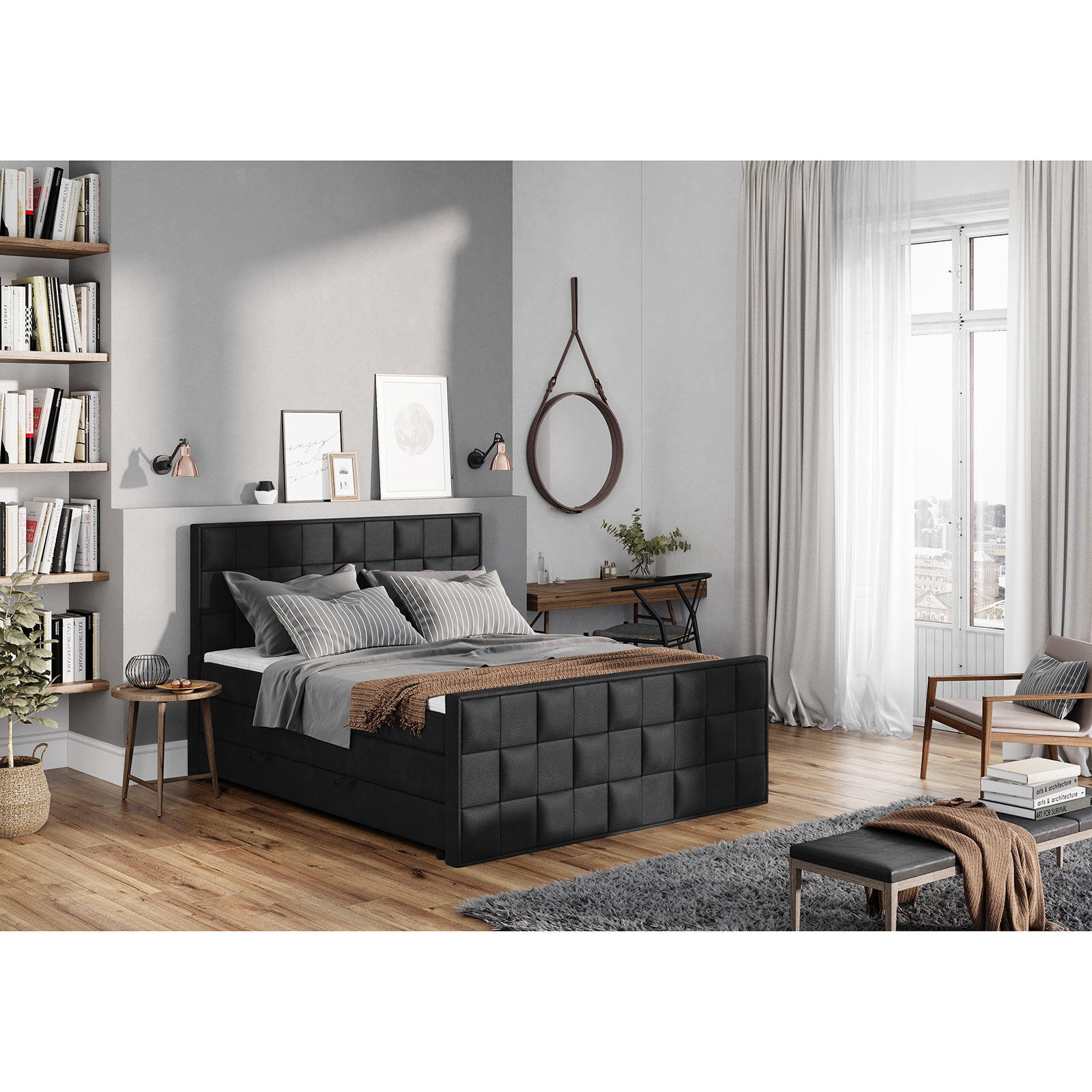 Boxspringbett - schwarz - H3 - 140x200 cm